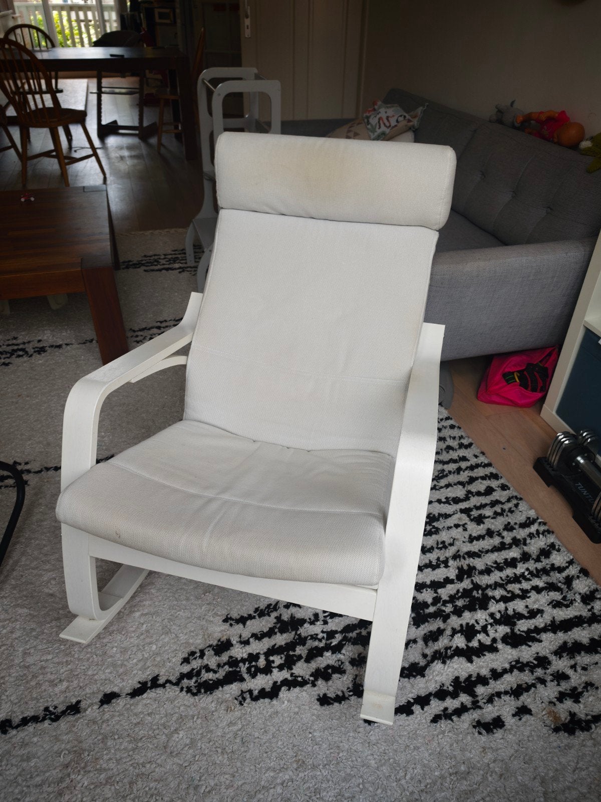 Witte Ikea Poang Schommelstoel met Crèmekleurig Kussen, Ophalen, Gebruikt, Modern, Scandinavisch, Wit