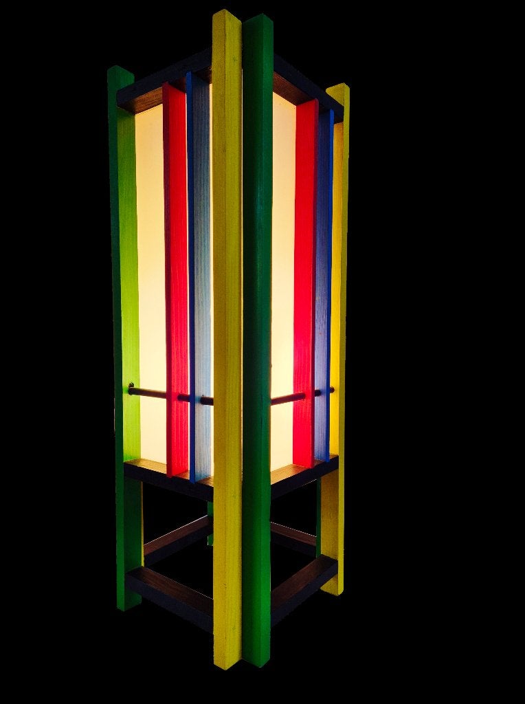 Zeer mooie unieke tafellamp Rietveld geinspireerd, Ophalen of Verzenden, Gebruikt, Hout, Minder dan 50 cm