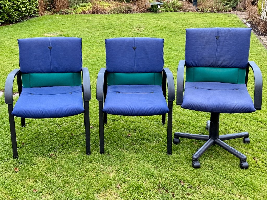 3 Vintage kantoorstoelen jaren 80/90, Ophalen, Gebruikt, Drie, Blauw