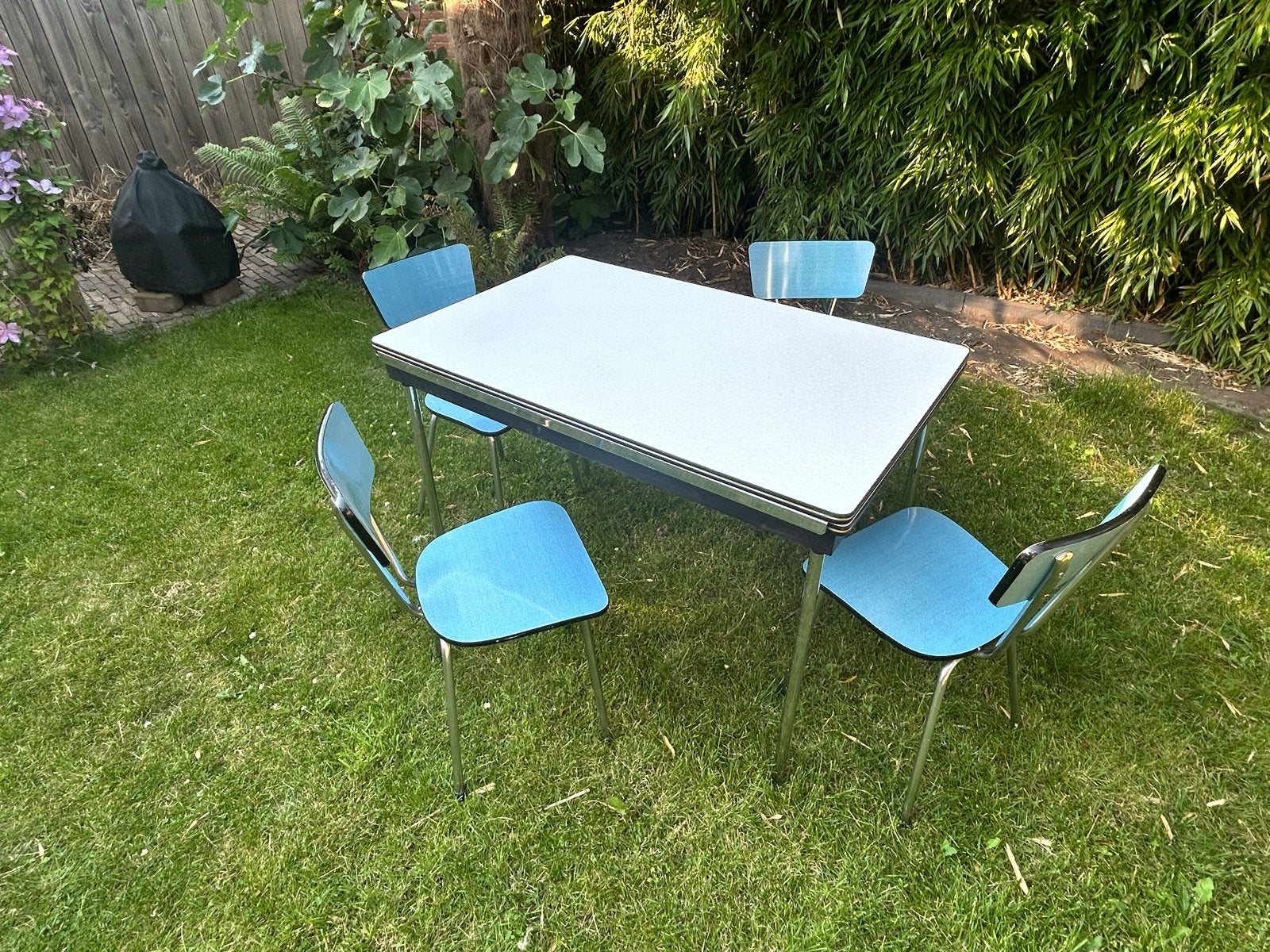 Vintage formica uitschuifbare eettafel met 4 stoelen, Ophalen