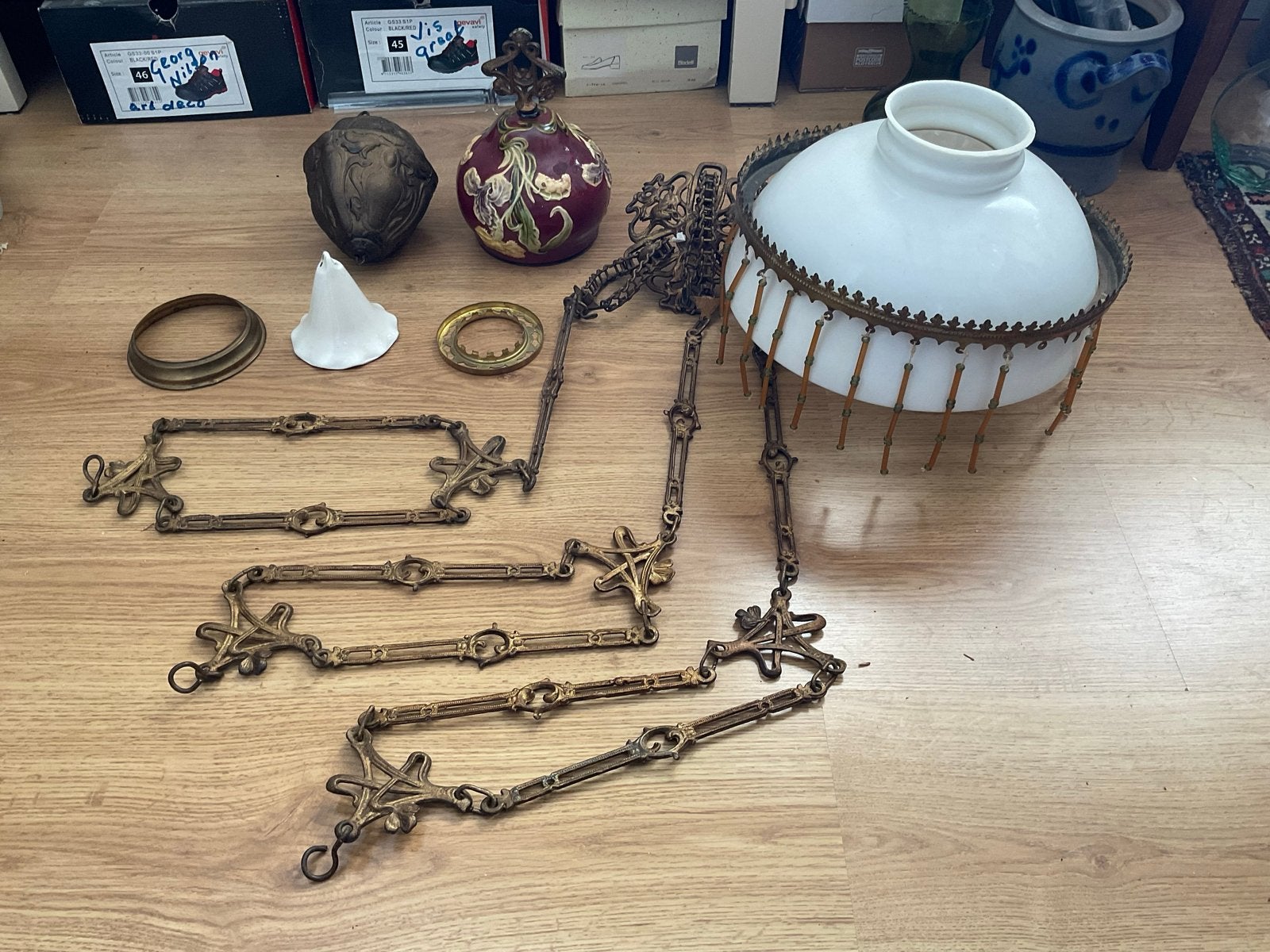 Diverse onderdelen voor antieke olielamp, Ophalen of Verzenden