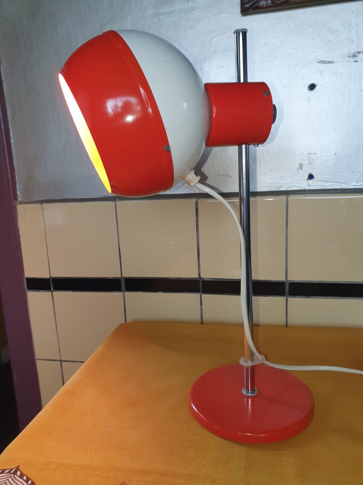 Design eyeball lamp by Drukov 1970s magneet, Gebruikt, Overige merken, Oranje, 44 cm