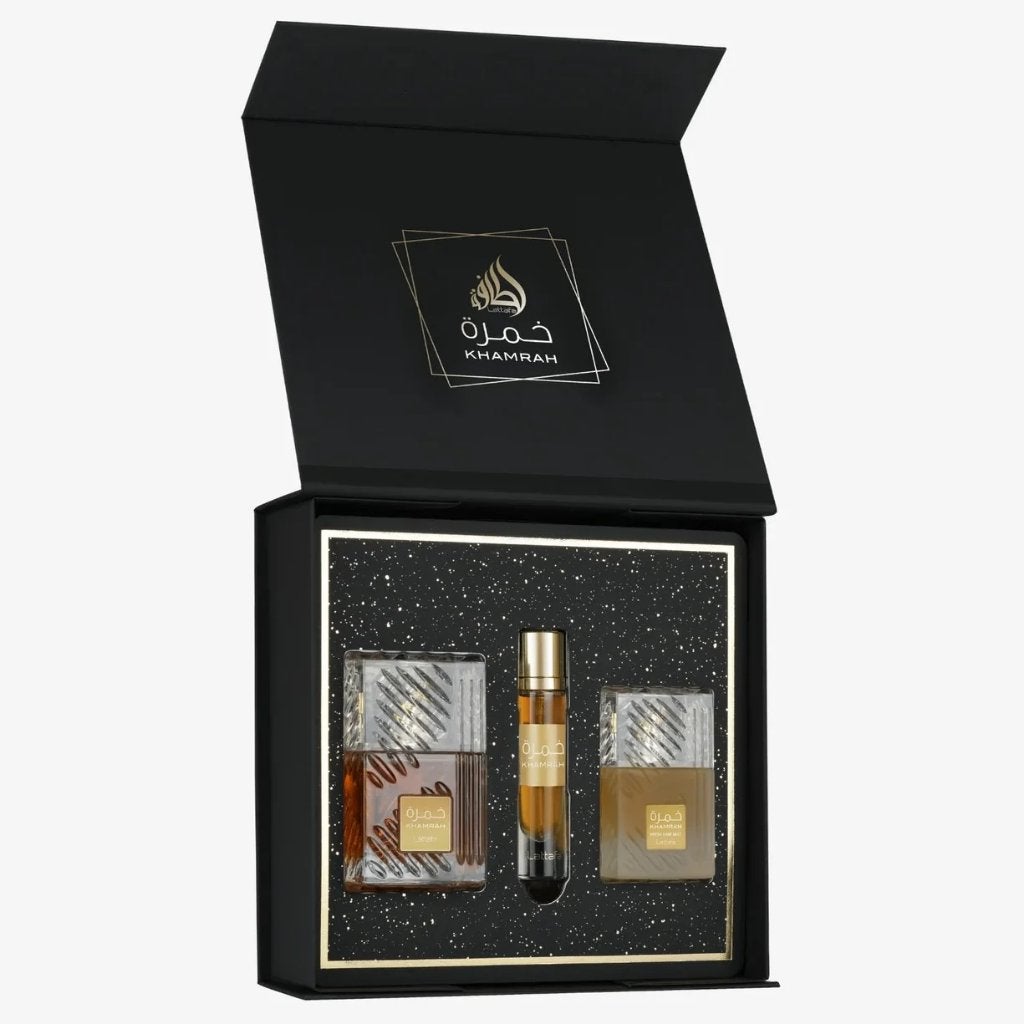 Lattafa Khamrah Giftset 3-in-1 – Eau de Parfum (162ml), Sieraden, Tassen en Uiterlijk, Nieuw, Ophalen of Verzenden