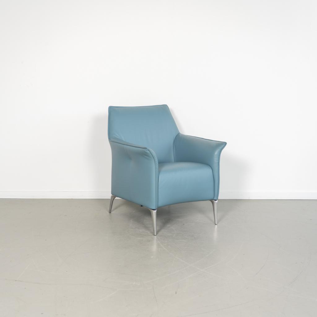1x Leolux Mayuro Fauteuil Lichtblauw Leer - Chroom