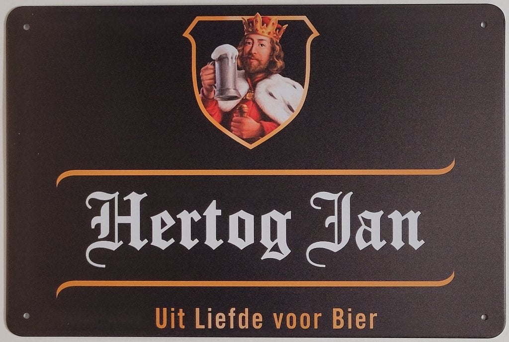 Hertog Jan bier logo zwart reclamebord van metaal wandbord, Verzamelen, Biermerken, Ophalen of Verzenden, Nieuw, Reclamebord, Plaat of Schild