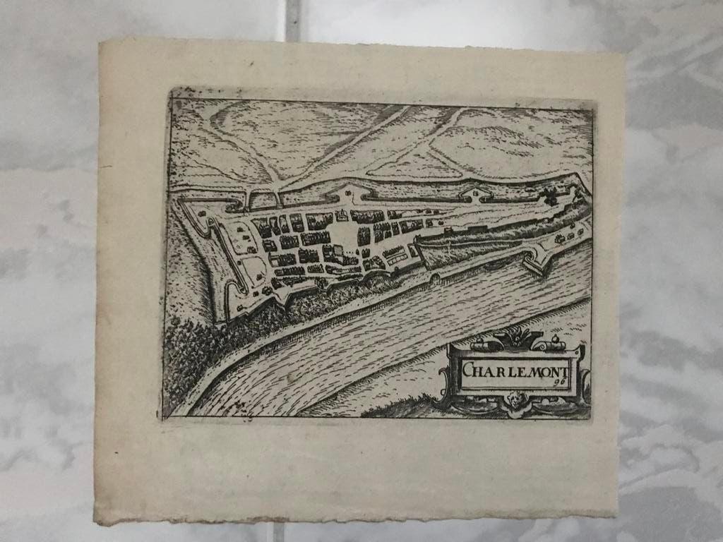 Lodovico Guicciardini, antiek plan Charlemont, 1612, mooi!, Stadsgezicht, Gravure, 14 cm, Origineel