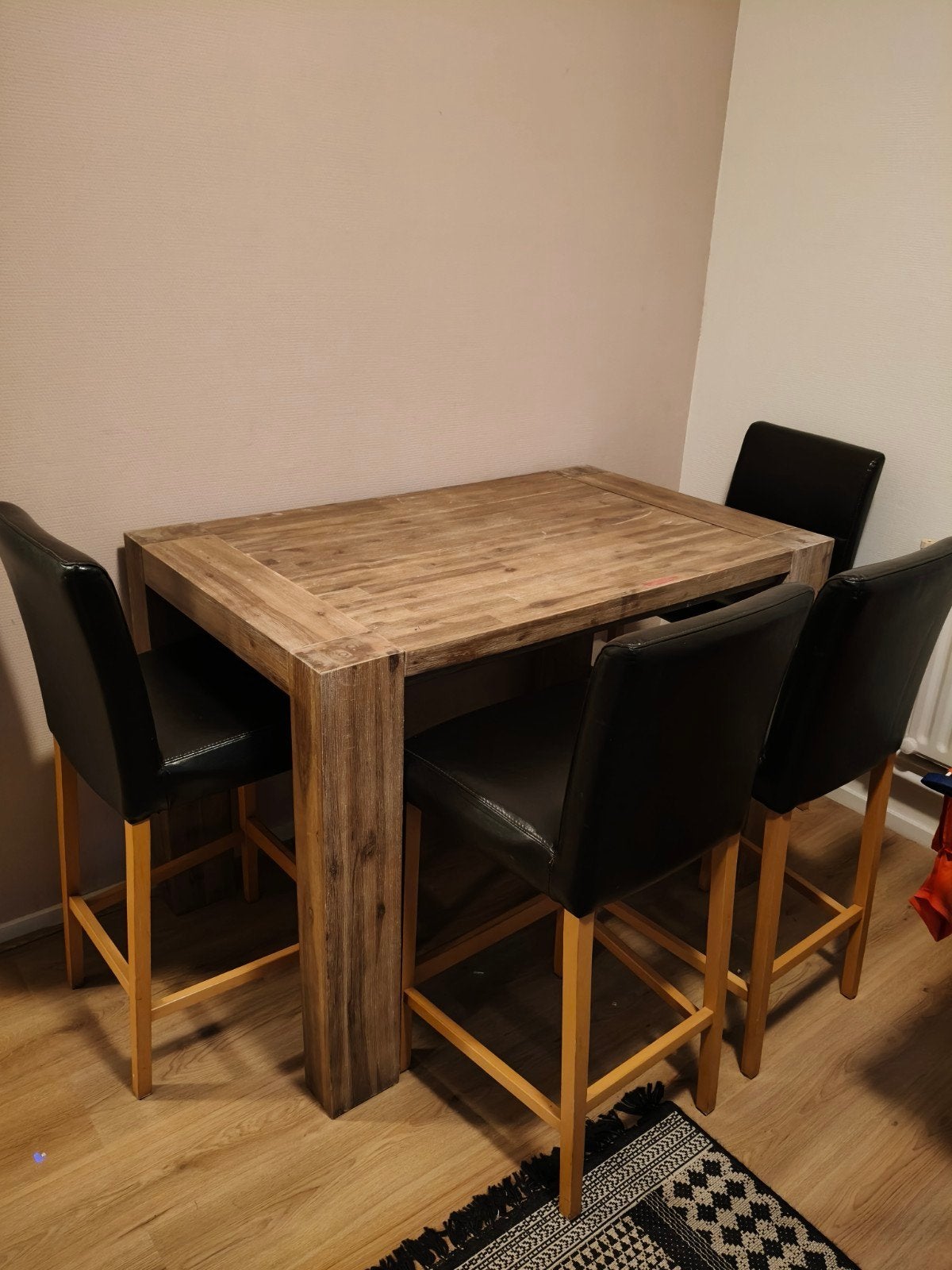 Bartafel met 4 barkrukken - robuust hout, Ophalen, Gebruikt, 90 cm of meer, 4 krukken