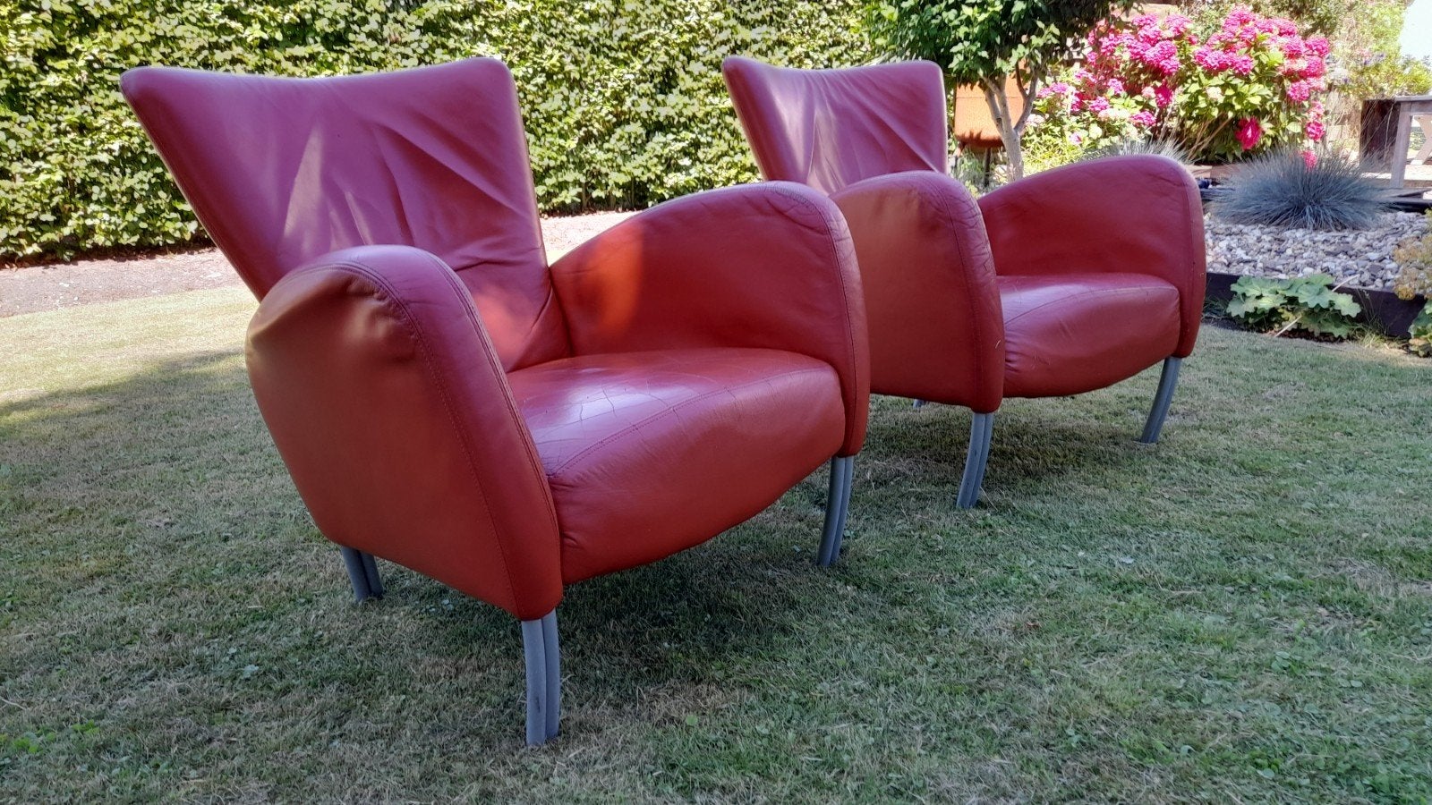2 leuke leren stoelen., Huis en Inrichting, Fauteuils, Ophalen, Gebruikt, 75 tot 100 cm, 50 tot 75 cm