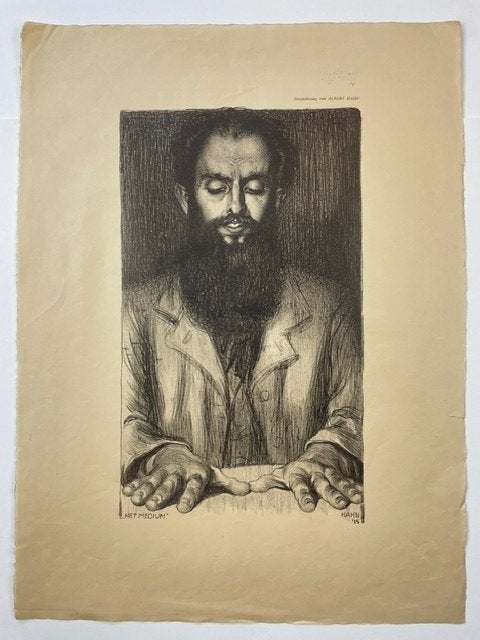 prent litho Albert Hahn 1915 'Het Medium', Antiek en Kunst, Ophalen of Verzenden