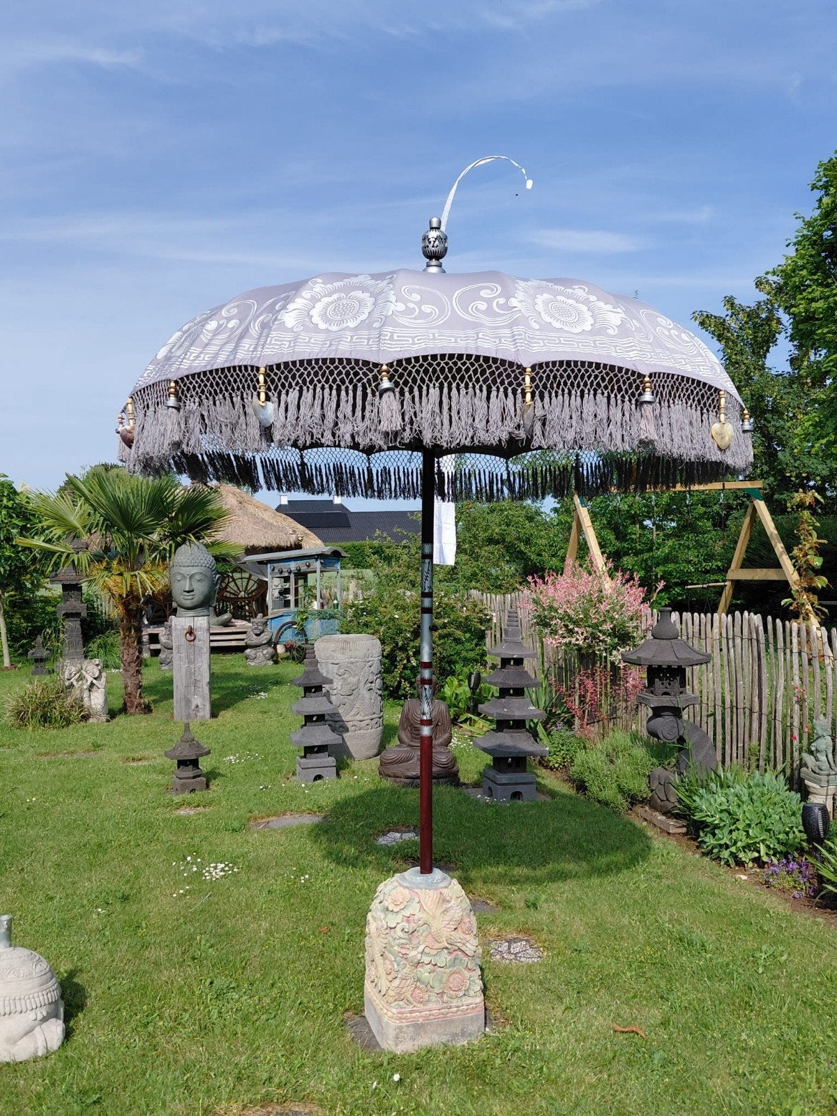 Prachtige Balinese parasol - zilvergrijs - 185cm diameter, Tuin en Terras, Parasols, Www.ibizasfeer.nl, Nieuw, Info@ibizasfeer.nl