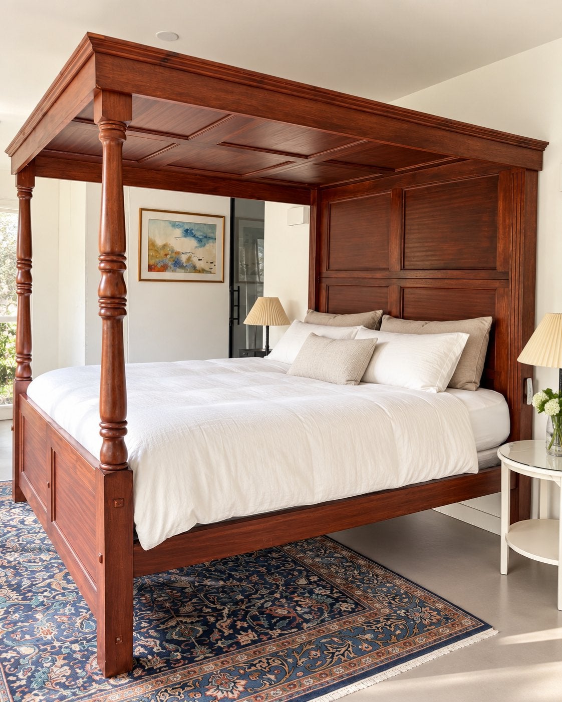 Prachtig hemelbed van donker hout - Tweepersoons, Ophalen, Gebruikt, Bruin, Tweepersoons