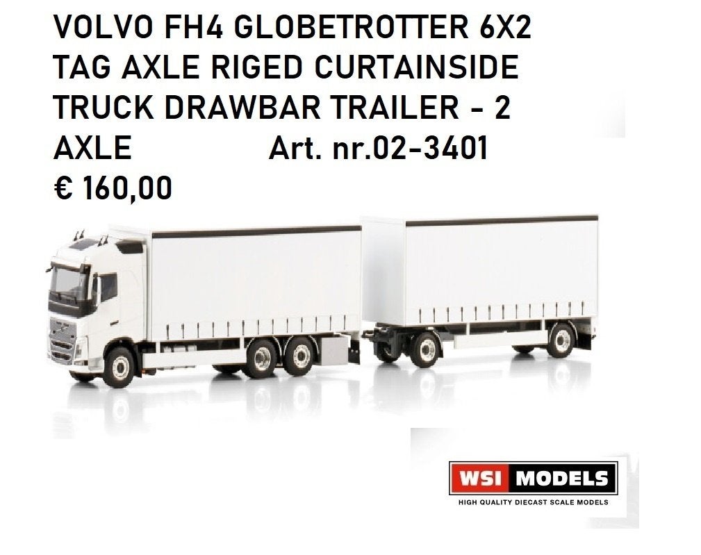 WSI Models volvo fh 4 glt met aanhanger white line, Ophalen of Verzenden, Nieuw, Bus of Vrachtwagen, Wsi