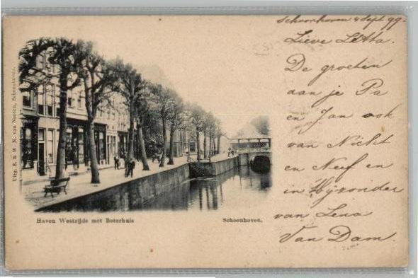 Schoonhoven Haven Westzijde+Boterhuis S& W N van Nooten 1899, Verzamelen, Ansichtkaarten | Nederland, Verzenden, Voor 1920, Gelopen