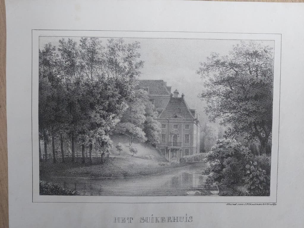 22 't Suikerhuis bij Wittevrouwepoort Utrecht steendruk 1829, Gesigneerd in de plaat, Ophalen of Verzenden, Landschappen, Lithografie