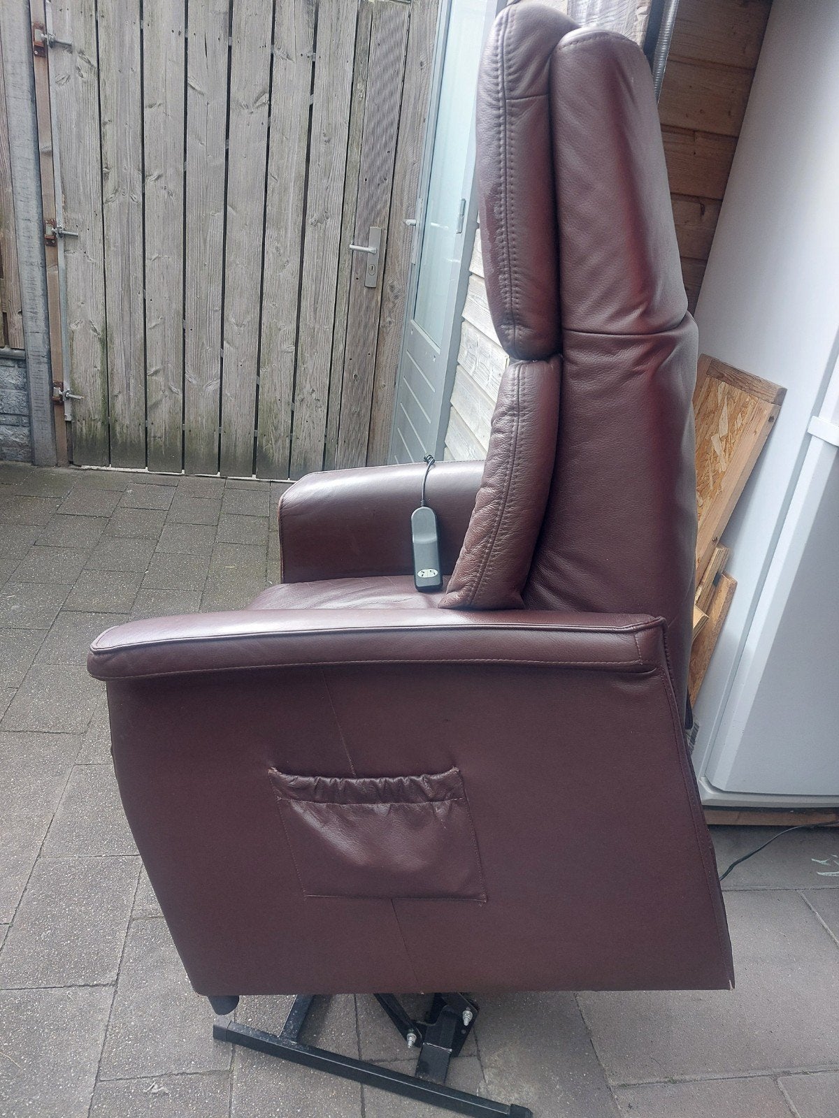 Sta-op relaxstoel leer, Gebruikt, Ophalen of Verzenden, 50 tot 75 cm, Leer