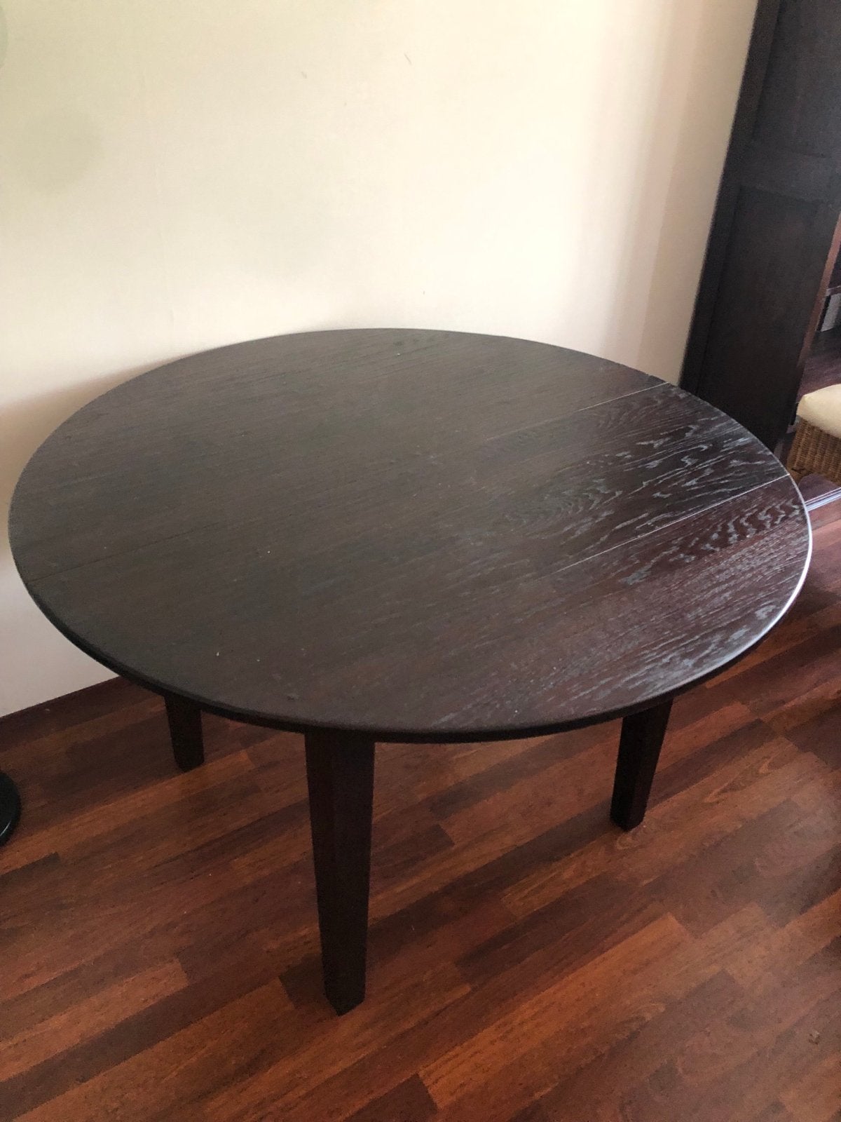 Ronde eettafel met tussenblad - 120cm tot 170cm, Ophalen, Gebruikt, 100 tot 150 cm, Rond