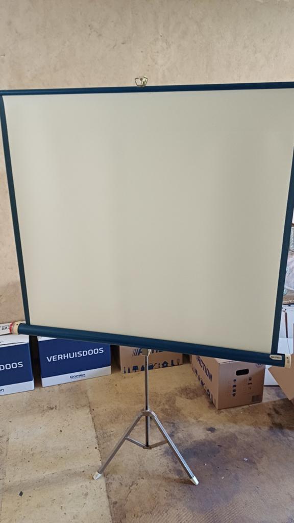 Vintage projectiescherm  Blauw/Zilver, Ophalen of Verzenden, Gebruikt, 150 tot 175 cm, Driepoot
