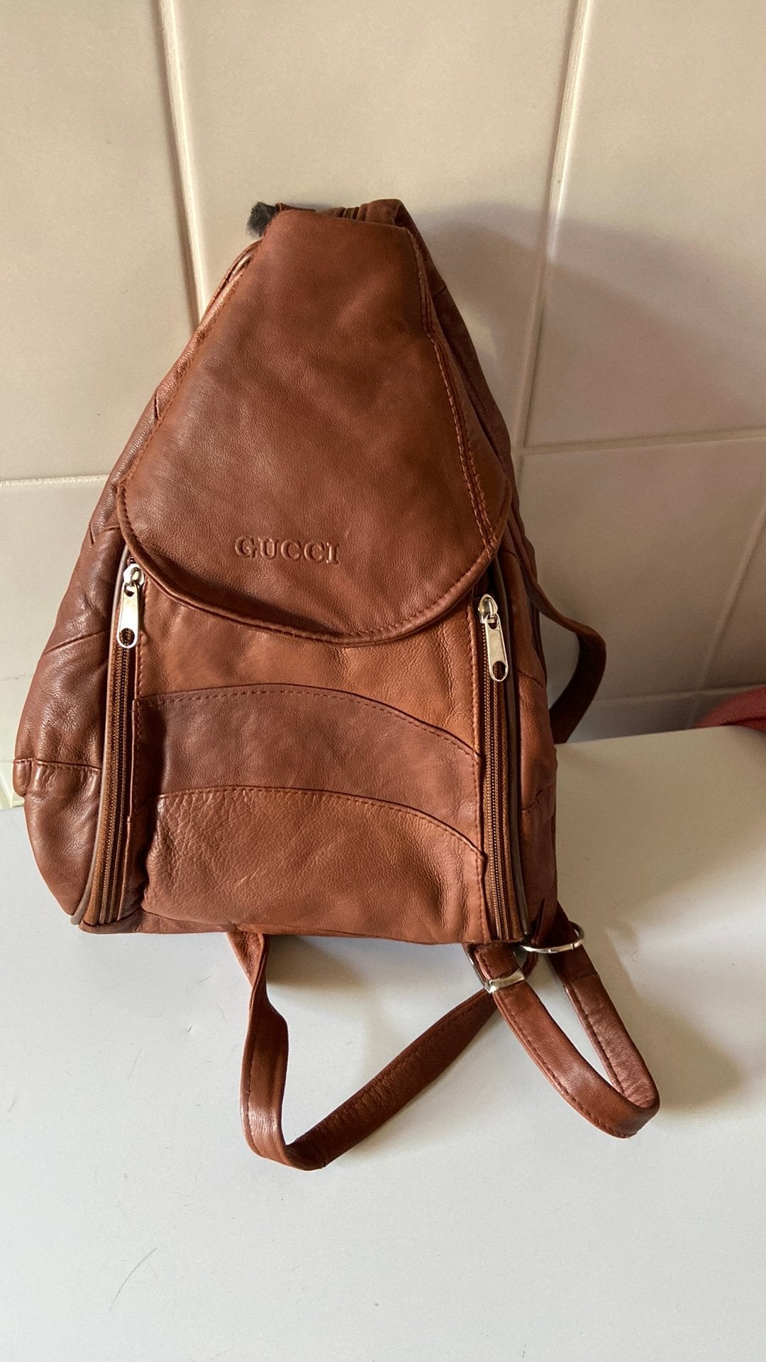 Gucci rugtas soepel leder zgan, Sieraden, Tassen en Uiterlijk, Ophalen of Verzenden, Zo goed als nieuw, Overige merken, 30 tot 45 cm