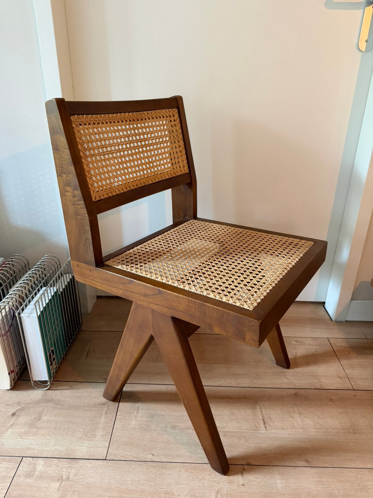 4 DETJER eetkamerstoelen rotan | Pierre & Lecorb, Ophalen, Gebruikt, Bruin, Hout