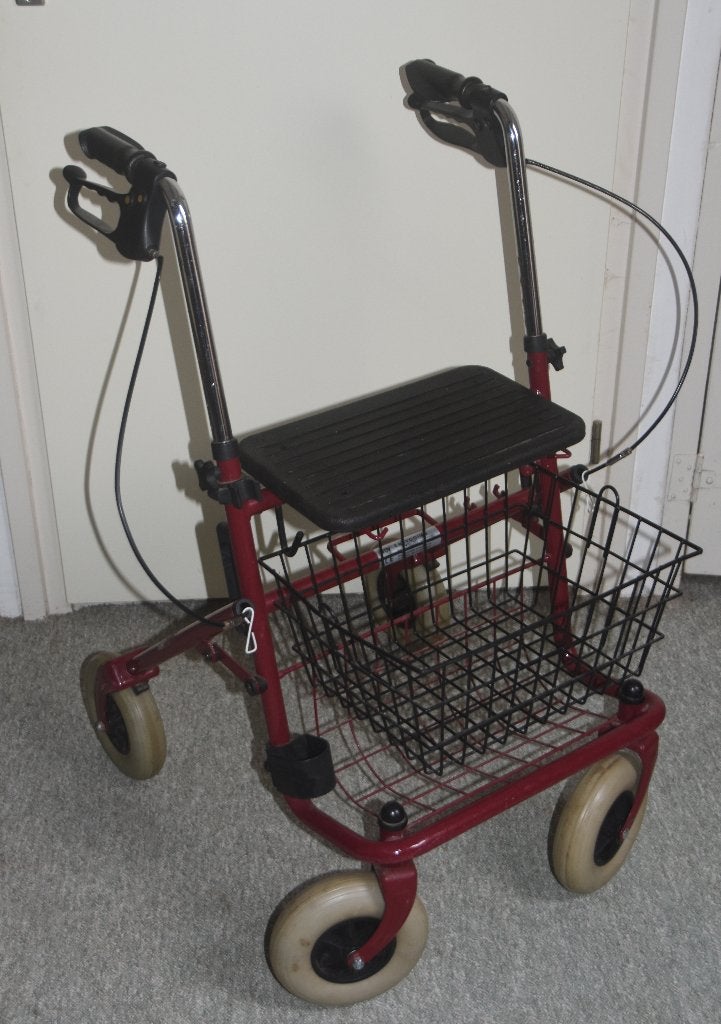 Stevige rollator inklapbaar + mandje & stokhouder rood, Ophalen, Opvouwbaar