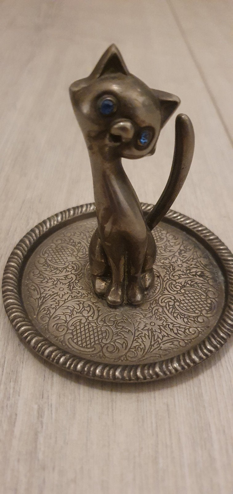 Zilverkleurige Kat Ringhouder met Blauwe Ogen, Ophalen of Verzenden, Gebruikt, Zilver, Metaal