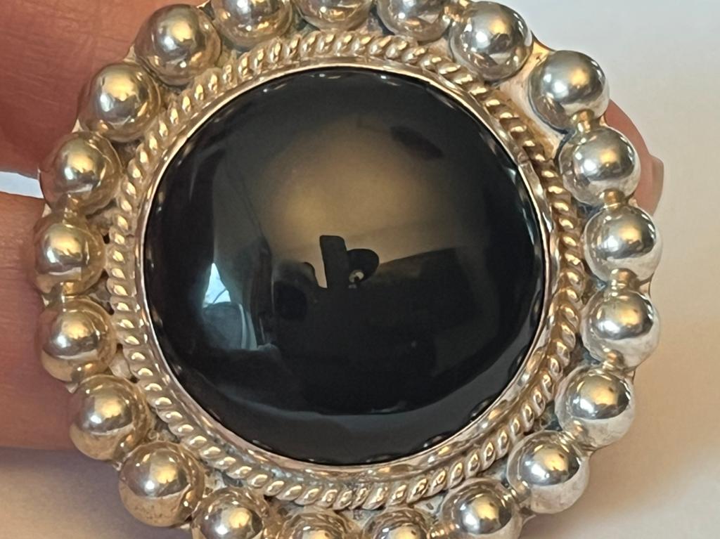 Grote zilveren hanger / broche Onyx Mexico, Overige voorstellingen, Verzenden, Zwart, Zo goed als nieuw