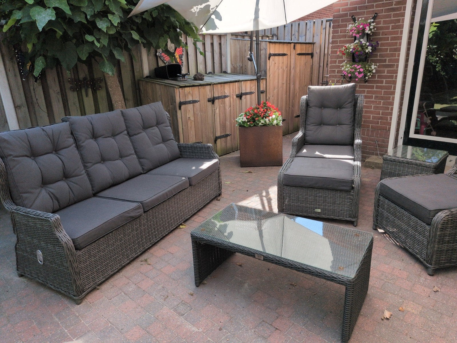 Complete Ibiza Loungeset met 5 zitplaatsen en Tafel, Tuin en Terras, 5 zitplaatsen, Bank, Aluminium, Ophalen of Verzenden