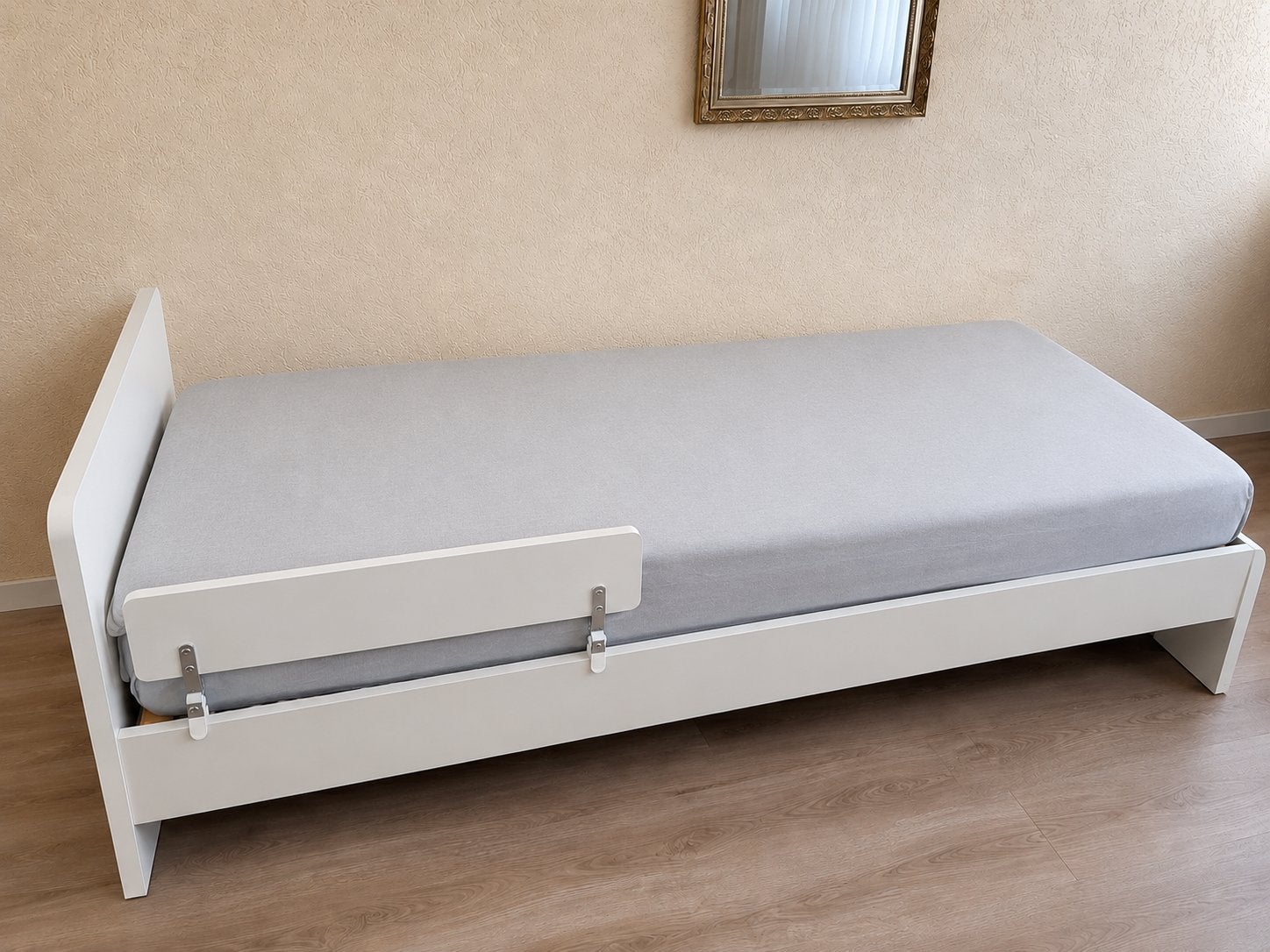IKEA ASKVOLL 90x200 bed met zijsteun en lattenbodem, Huis en Inrichting, Ophalen, 90 cm, Wit, Tweepersoons