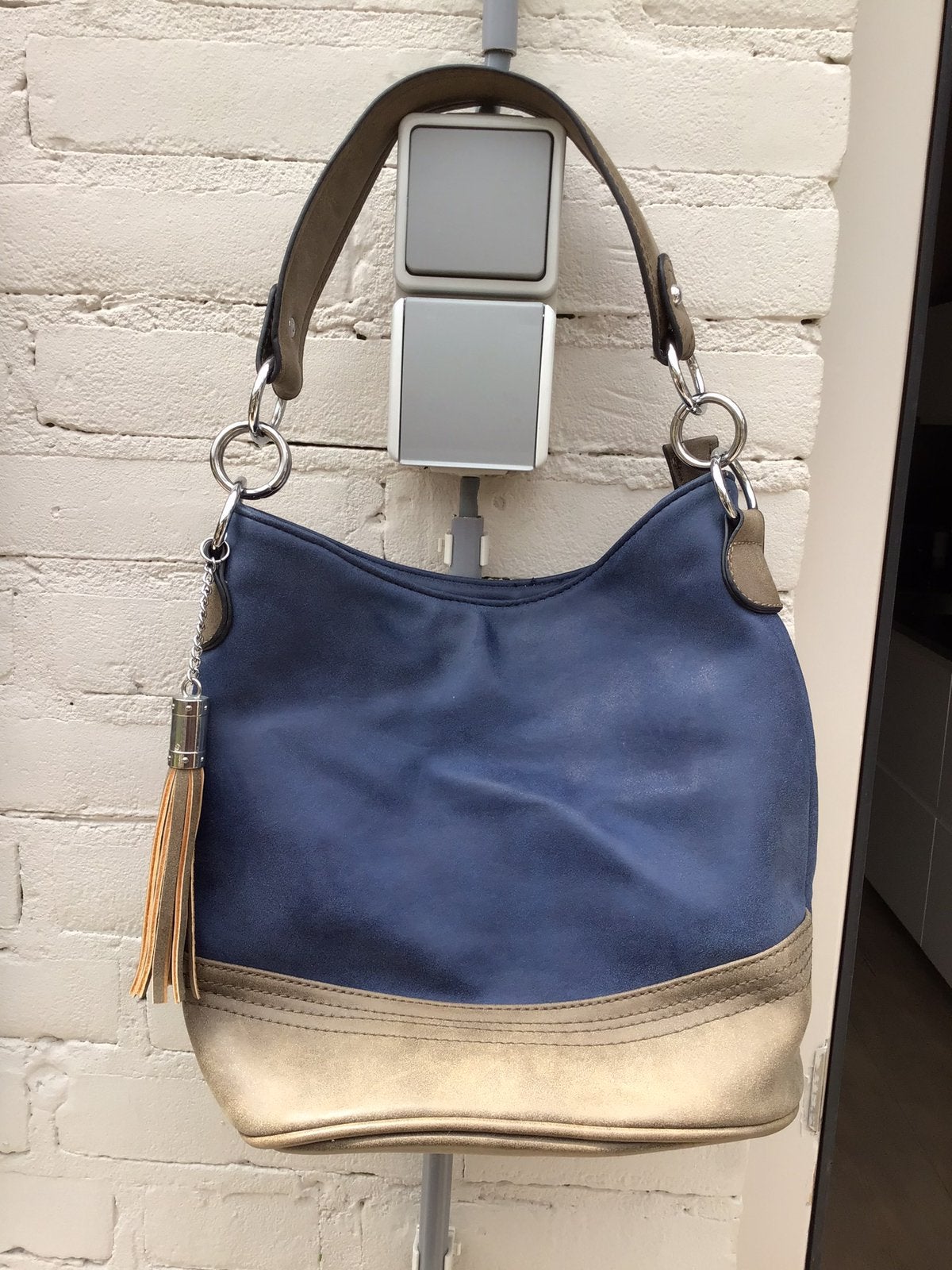 Tas blauw met taupe kleur NIEUW, Ophalen of Verzenden, Zo goed als nieuw, Blauw, Schoudertasje