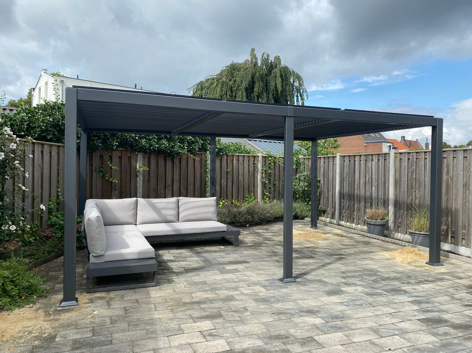 Overkapping nieuw aluminium lamellen antraciet 540 x 350, Ophalen, Nieuw, Tuinpaviljoen