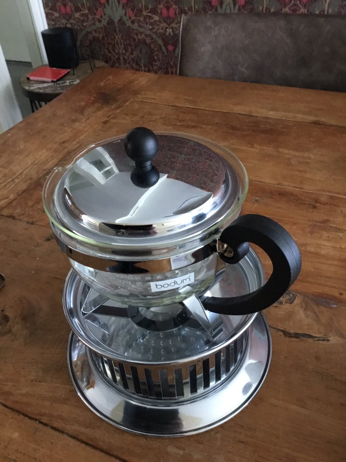 Bodum theepot compleet met rechaud, Ophalen of Verzenden, Zo goed als nieuw, Overige materialen, Pot, Bus of Blik