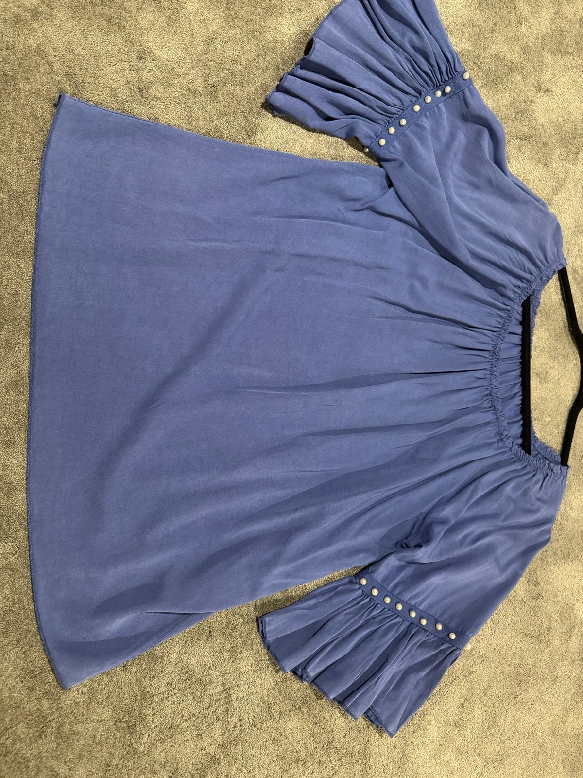 Blauwe off-shoulder top met parels, Maat 38/40 (M), Zo goed als nieuw, Korte mouw, Verzenden