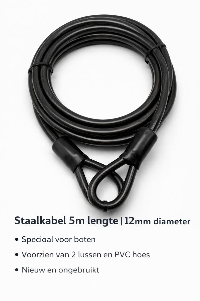 Staalkabel 5 meter 12 mm met 2 lussen en PVC hoes – nieuw, Ophalen of Verzenden, Nieuw, Motor en Techniek