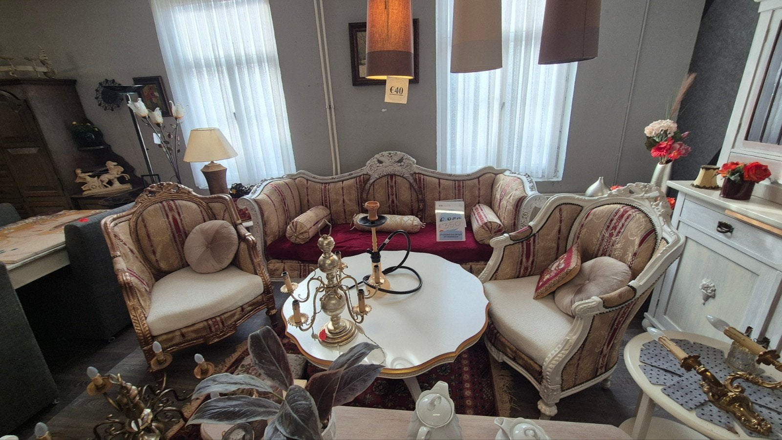 Salon set uit Bordeaux: bank, 2 fauteuils en salontafel, Huis en Inrichting, Ophalen, Gebruikt, Onbekend, Driepersoons