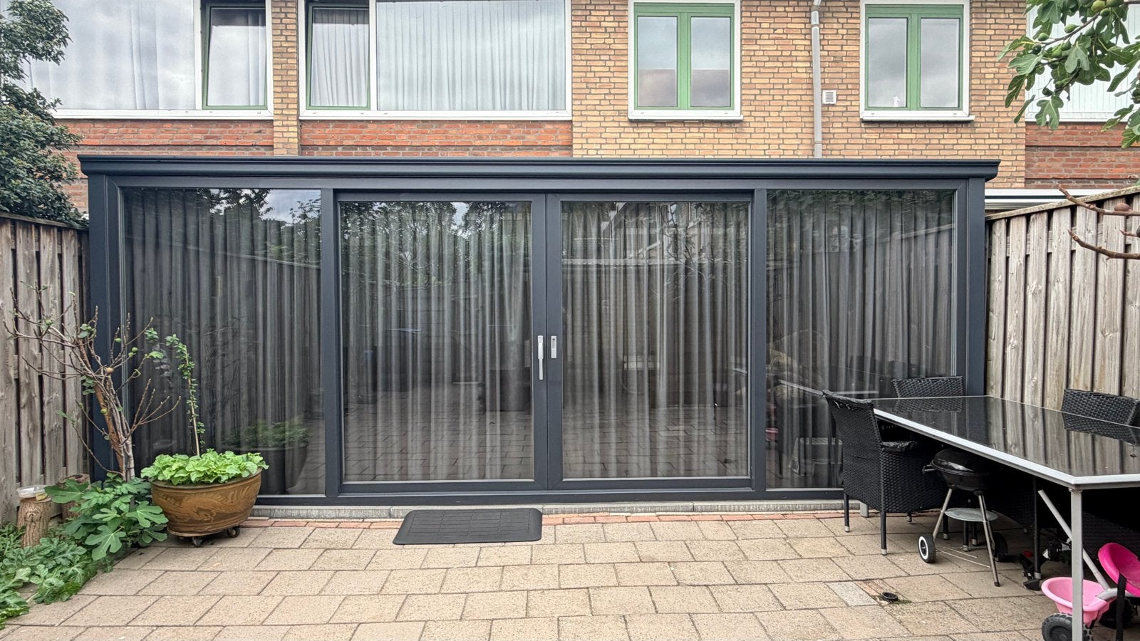 Terrasoverkapping (veranda) met schuifdeuren en spotlichten, Ophalen, Gebruikt, Overige typen, 160 cm of meer