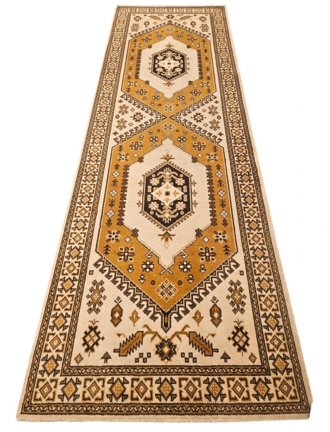 Vintage oosters wol Royal Kazak tapijt loper gold 80x250cm