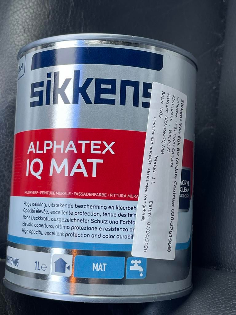 Sikkens Alphatex IQ Mat Buitenlatex - Kleur WN.02.72, Doe-het-zelf en Verbouw, Verf, Beits en Lak, Nieuw, Ophalen of Verzenden