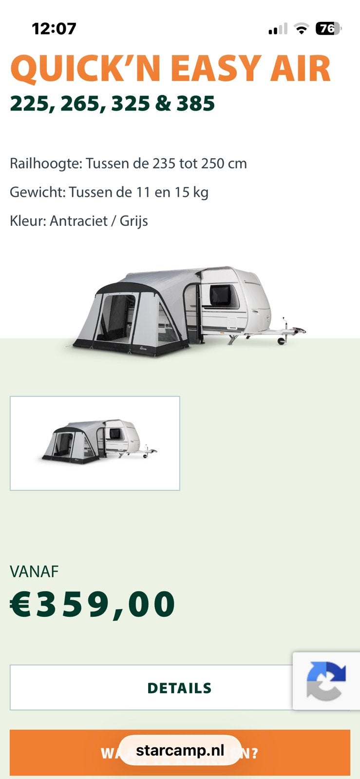 Starcamp opblaastent, Ophalen of Verzenden, Zo goed als nieuw