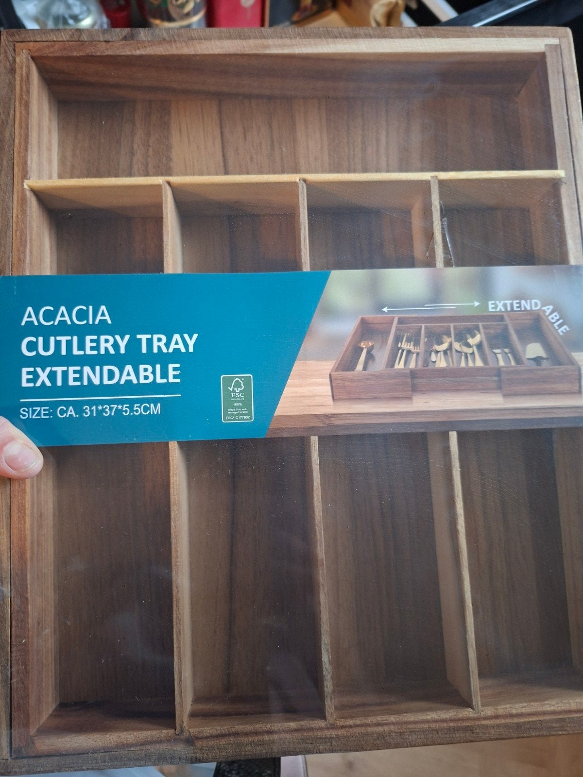 Acacia tray nieuwe bestek bak. 2 stuks Nieuw, Ophalen of Verzenden, Nieuw, Kunststof