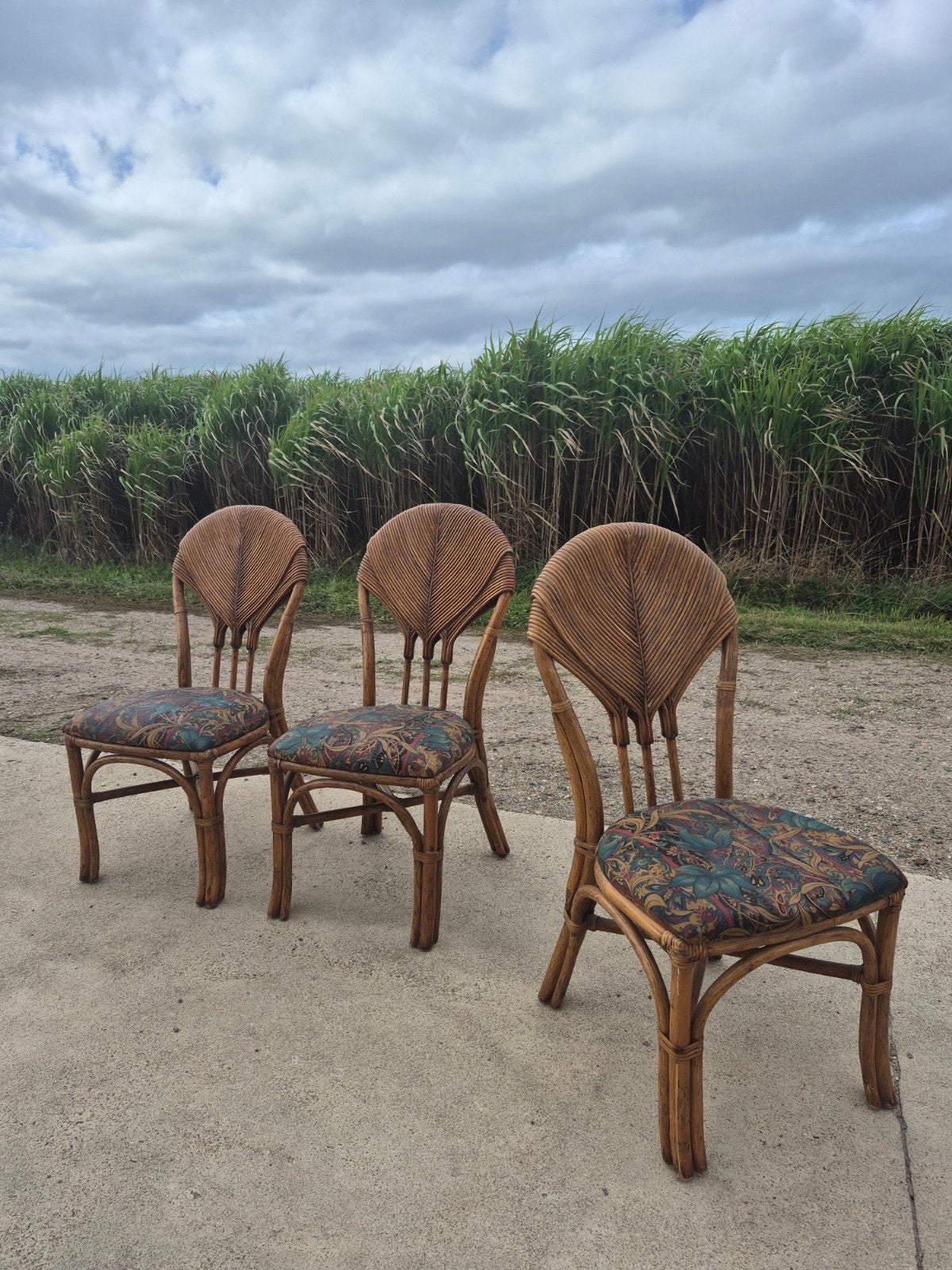 set 3 vintage bamboe stoelen jaren 70, Ophalen, Gebruikt, Riet of Rotan, Boho ibiza stijl bohemian japandi mcm