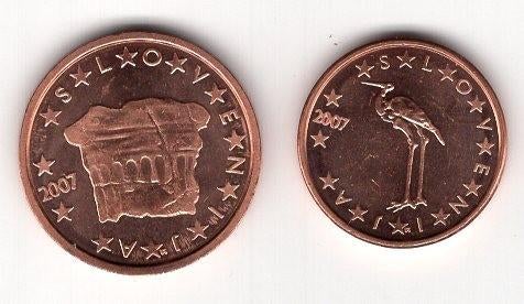 1 + 2 Eurocent Slovenie 2007 - UNC, Verzenden, Slovenië, Overige waardes, Setje