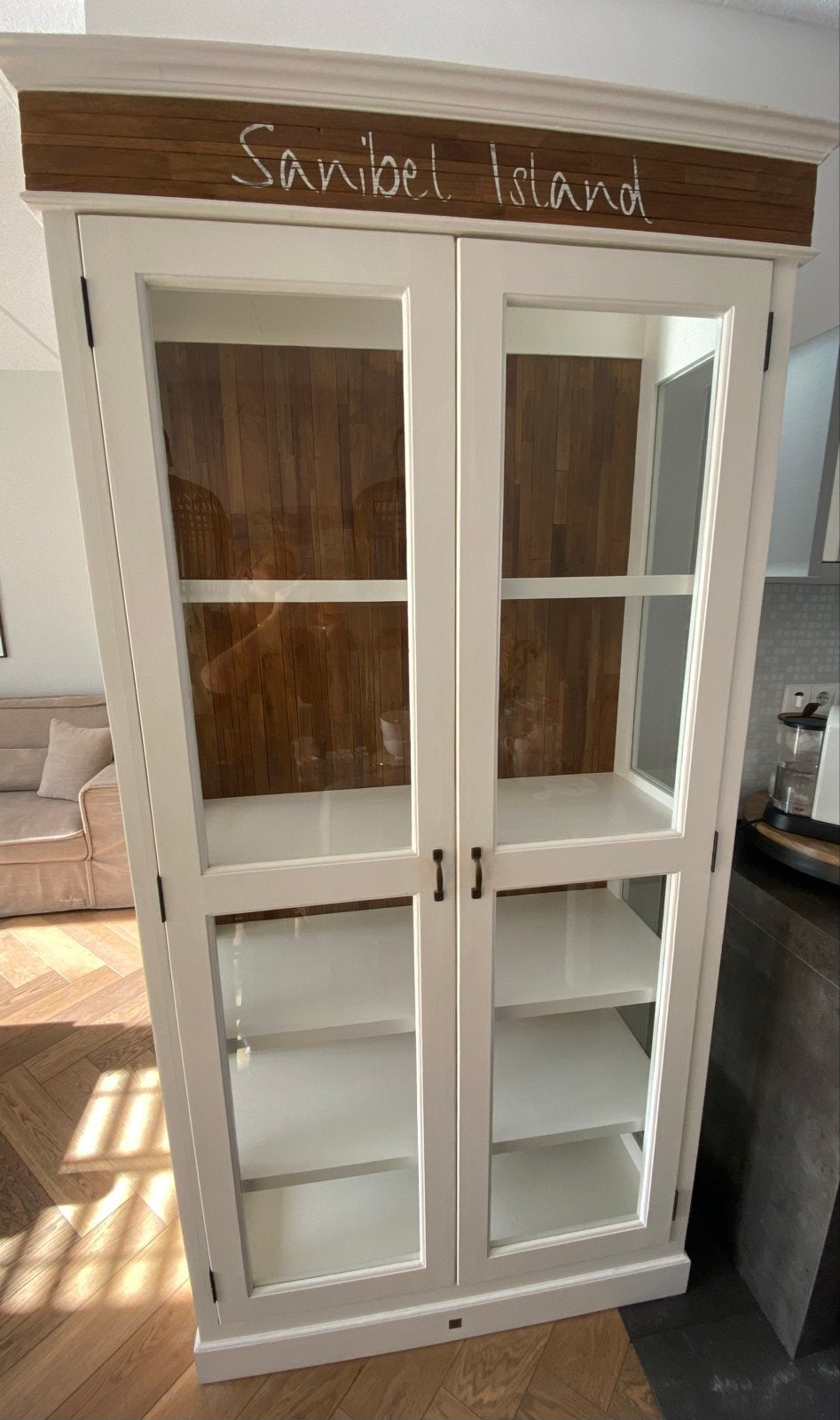 Riviera Maison Sanibel Island vitrinekast met glazen deuren, Ophalen, 200 cm of meer, 50 tot 100 cm, Zo goed als nieuw