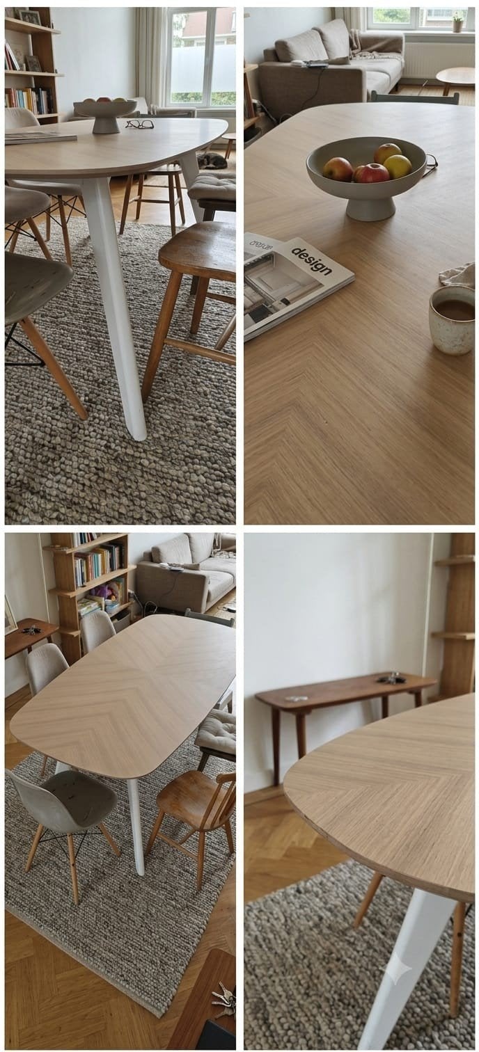 Eettafel 240x100cm met HPL blad en wit houten onderstel, Ophalen, 100 tot 150 cm, 200 cm of meer, Zo goed als nieuw