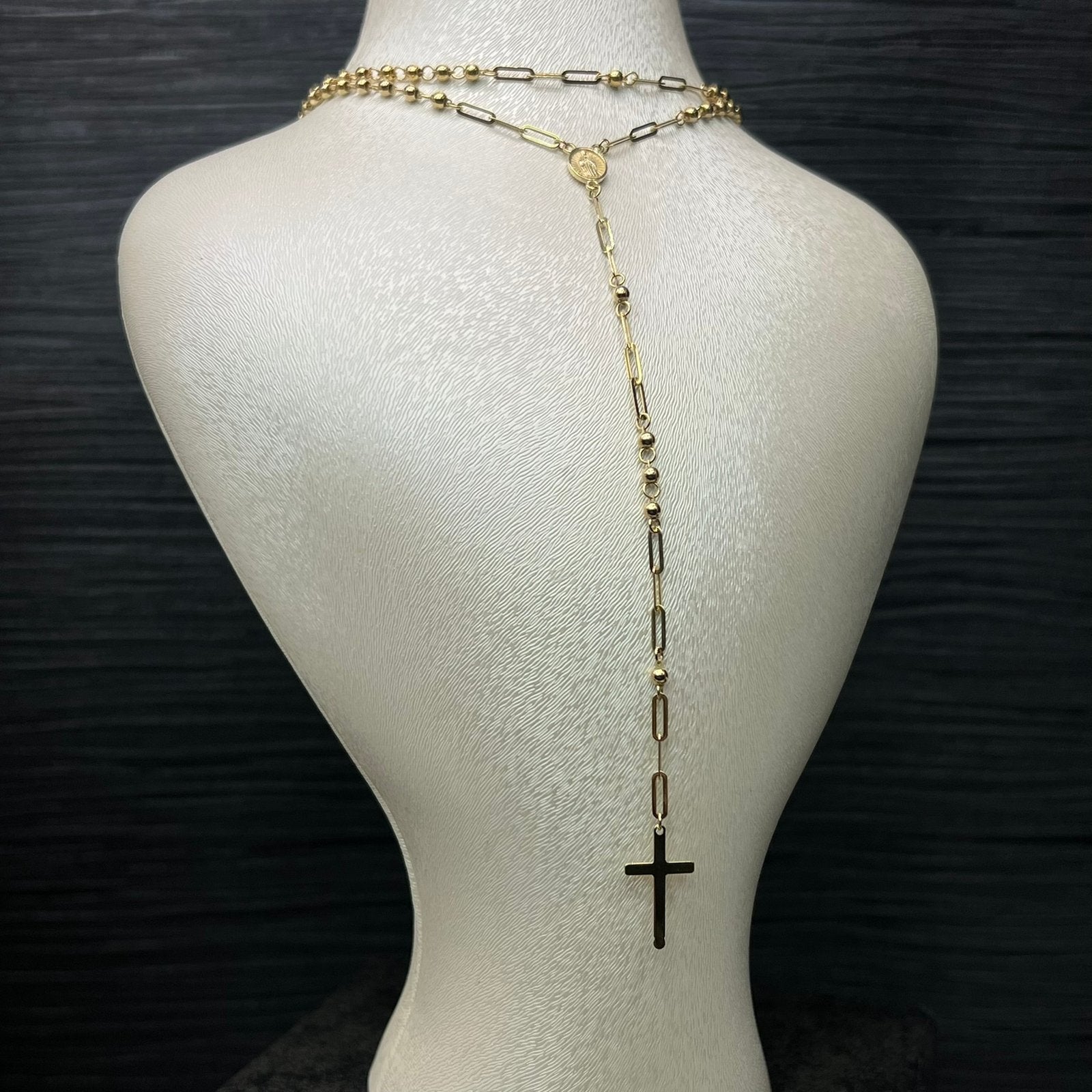 14 karaat gouden rozenkrans ketting nieuw kruis, Ophalen of Verzenden, Nieuw, Goud