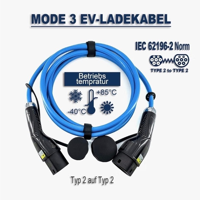 DA-HI Type 2 EV Laadkabel 22KW-32A-5M Zwart/Blauw, Ophalen of Verzenden