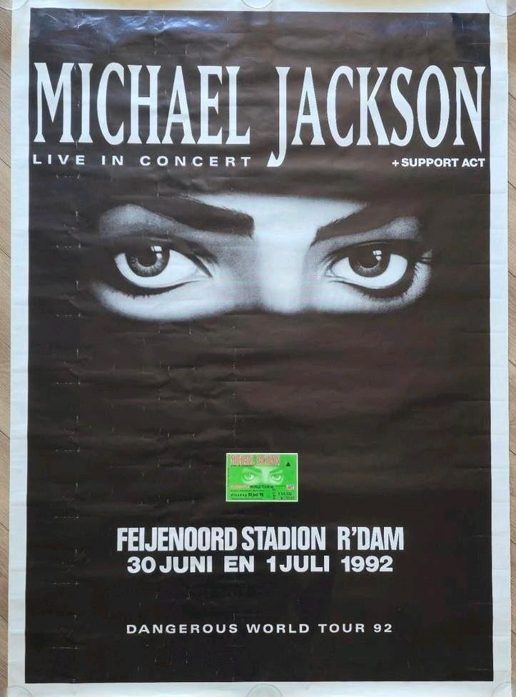 MICHAEL JACKSON DANGEROUS WORLD TOUR '92 POSTER + TICKET!!!, Deurposter of groter, Ophalen of Verzenden, Muziek, Rechthoekig Staand