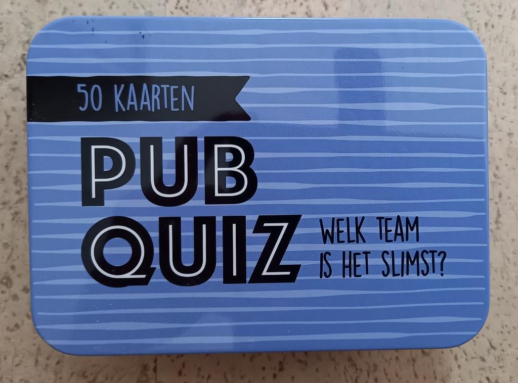 pubquiz met 50 vragen in blik, Hobby en Vrije tijd, Gezelschapsspellen | Bordspellen, Ophalen of Verzenden, Nieuw