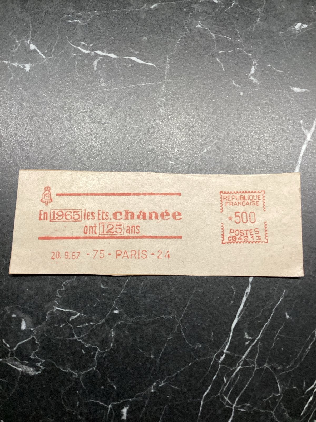 Franse roodfrankering En 1965 les Ets.chanée ont 125 ans', Ophalen of Verzenden, 1960 tot 1980, Gelopen, Frankrijk