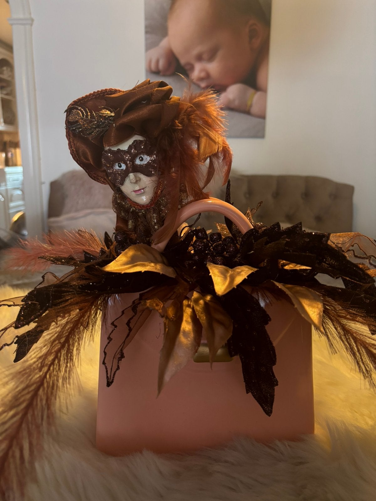 Keramiek tas met fluwele bloemen, Ophalen of Verzenden