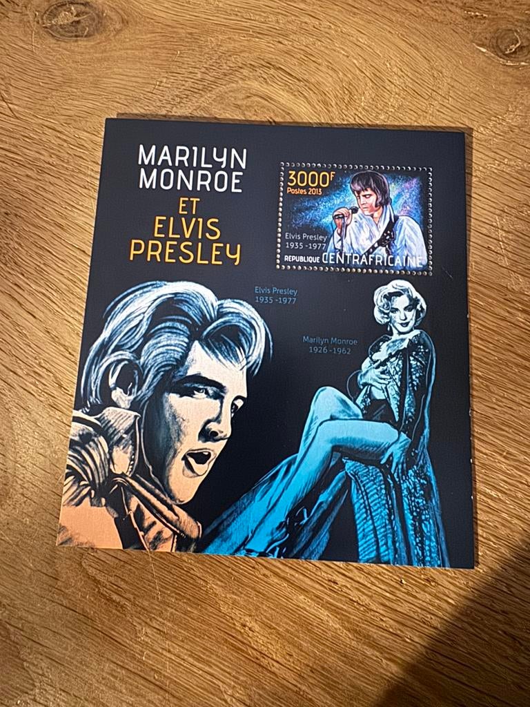 Centraal Afrika blok Marilyn Monroe Elvis Presley - 2, Postzegels en Munten, Postzegels | Thematische zegels, Ophalen of Verzenden